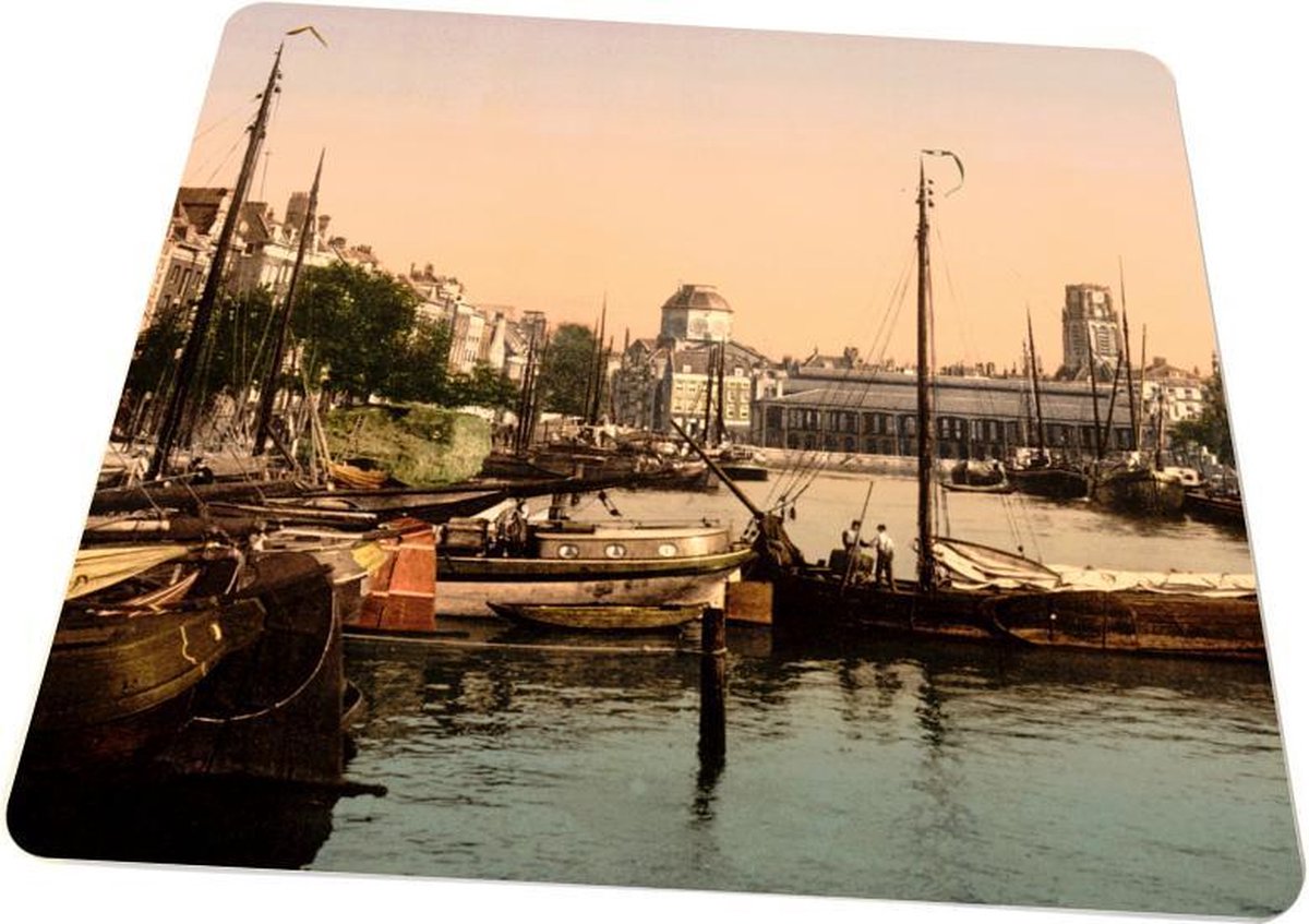Oud Stadsgezicht Rotterdam Vismarkt - Oude Foto Print op Muismat 22x20cm