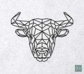 Laserfabrique Wanddecoratie - Geometrische Stier - Medium - Zwart - Geometrische dieren en vormen - Houten dieren - Muurdecoratie - Line art - Wall art