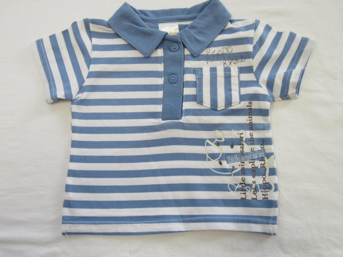 dirkje , jongens , polo korte mouw , streepje wit / blauw , 62 - 3 maand