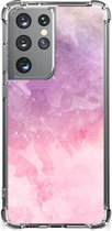 Smartphone hoesje Samsung Galaxy S21 Ultra Stevige Telefoonhoesje met transparante rand Pink Purple Paint