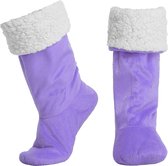 JAXY Huissokken - Verwarmde Sokken - Sloffen - Anti Slip Sokken - Warme Sokken - Fleece Sokken - Dikke Sokken - Fluffy Sokken - Pantoffels - Slof Sokken - Maat S/M - Paars