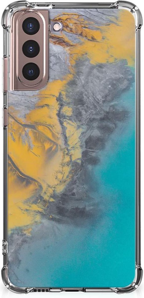 Samsung Galaxy S21 Plus Anti-Shock Hoesje Marble Blue Gold