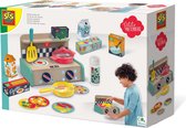 SES - Petits Pretenders - Keuken speelset - houten Montessori keukentje - inclusief pannen, gerechten en supermarkt producten