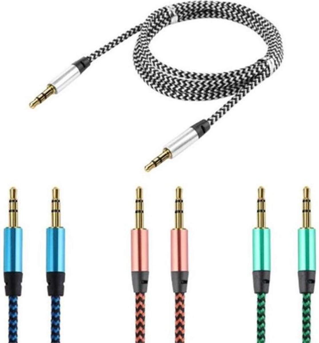 Aux Kabel Nylon Jack  Audio Kabel 3.5 Mm Naar 3.5 Mm Aux Kabel - Plug Auto aux  Voor Iphone -Samsung -Xiaomi - samsung, mp3, mp4, geluidskaart, tv, radio-recorder, auto bluetoothspeacker, notebook, computer, enz. (Grijs) - Premium Aux Kabel 1Meter