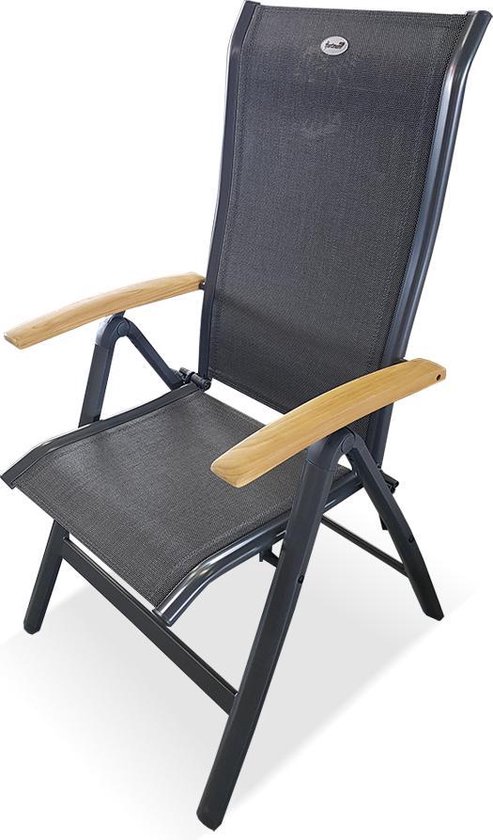 Chaise de jardin ajustable Hartman Alice - structure et tissu gris - accoudoirs en teak