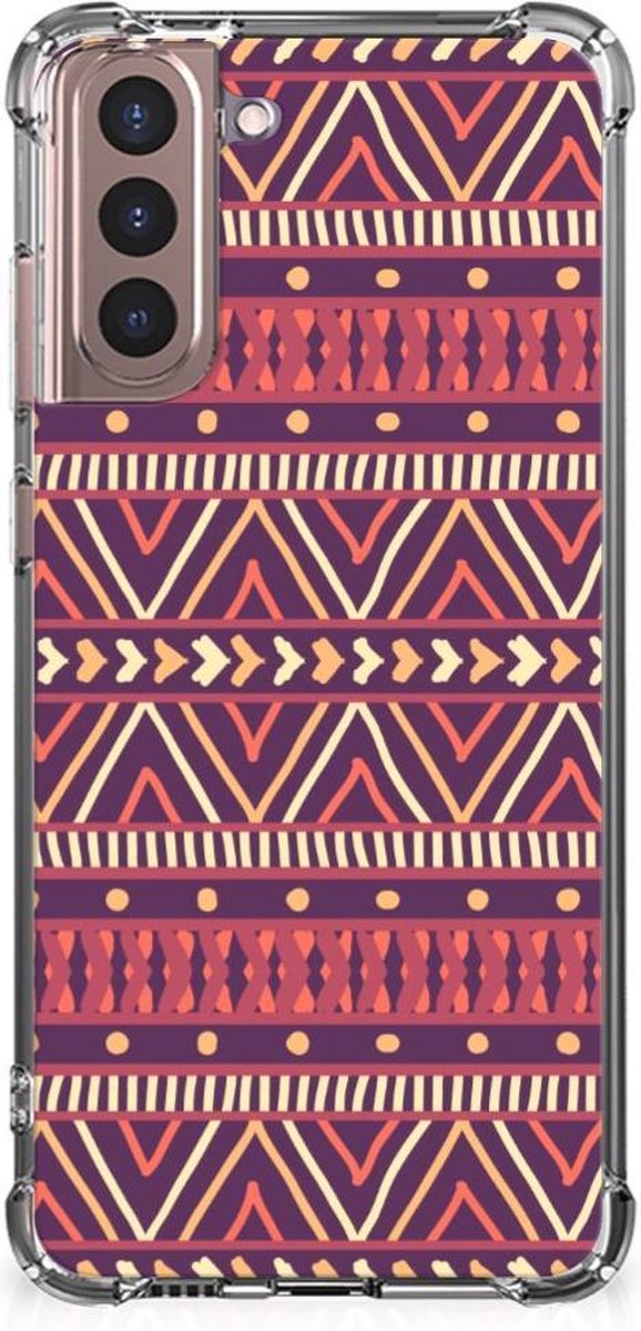 Samsung Galaxy S21 Plus Doorzichtige Silicone Hoesje Aztec Paars