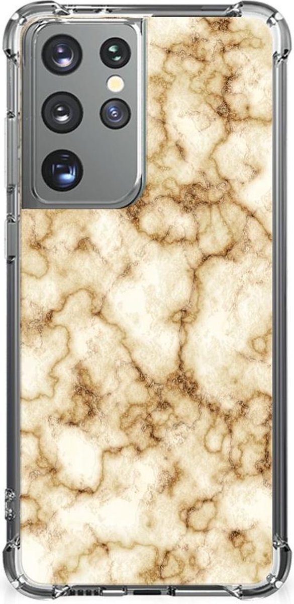 Samsung Galaxy S21 Ultra Anti-Shock Hoesje Marmer Goud