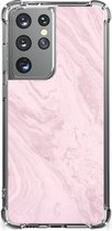 Smartphone hoesje Samsung Galaxy S21 Ultra Telefoonhoesje met tekst met transparante rand Marble Pink