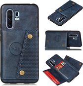 Voor Vivo X30 Pro dubbele gesp PU + TPU schokbestendige magnetische beschermhoes met kaartsleuf en houder (blauw)