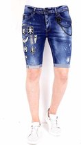 Exclusive Korte Broek Heren Slim Fit met Patches - 1018 - Blauw