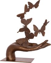 Beeld - brons - open hand met vlinders - 33,5cm hoog