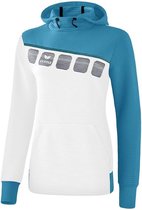Erima Teamline 5-C Sweatshirt met Capuchon Dames Wit-Oriental Blue-Colonial Blue Maat 46