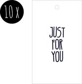 10x Labels van karton / Cadeaulabels | JUST FOR YOU | 75 x 45 mm | zwart-wit