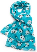 Lichte dames sjaal met lieve panda beren print | Turquoise | mode accessoire | cadeau voor haar