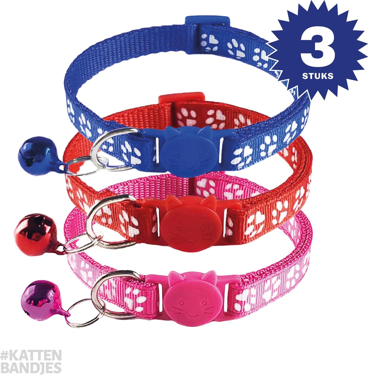 WeddHuis 2 Stuks Kattenhalsband – Verstelbaar 19-32 Cm Met Veiligheidssluiting En Bel – Reflecterend