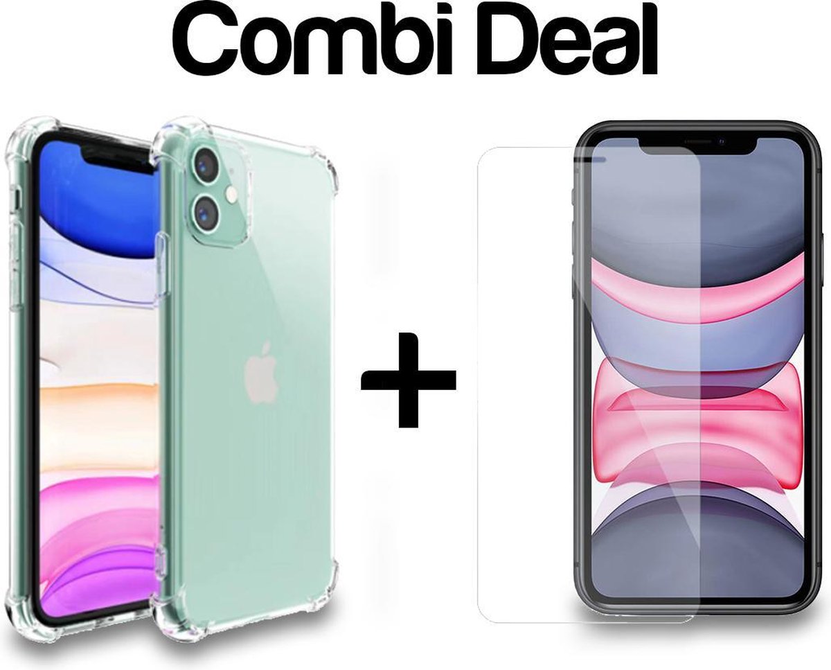 iPhone 11 | TPU Silicone Hoesje Bumper Case Transparant + Tempered Glass Screenprotector | Smartphonica