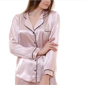 Satijn Dames 2- Delige -Pyjama- Luxe Pyjamaset- Nachtkleding Oudroze Maat XL