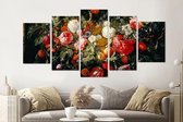 Schilderij -Slinger van Bloemen en fruit,    5 luik, 2 maten, Premium print