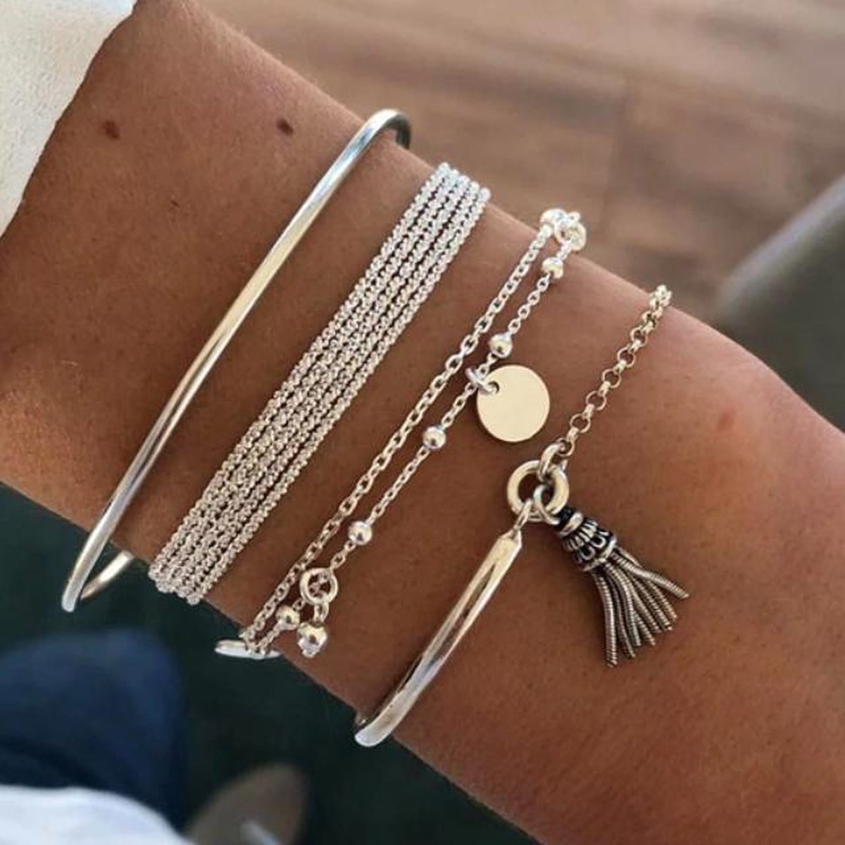 Armbandenset - Multilayer - Zilver - Kwastje - Dames - Lieve Jewels