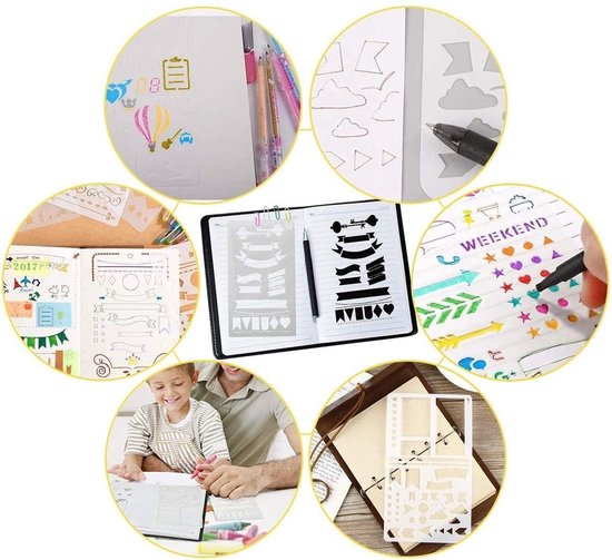 Bullet Journal Stencil Set - Sjablonen - Hobby Creatief Volwassenen - Handlettering - Scrapbook - Accesoires - Stiften - Karton - IZGO