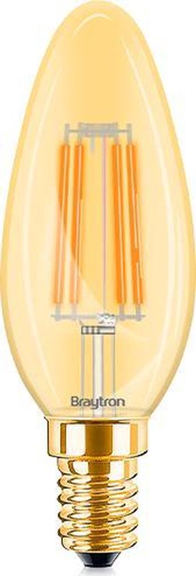 BRAYTRON-LED LAMP-WARM WHITE-DIMBAAR-ADVANCE-4W-E14-C35-AMB-3000K-KAARS-GLAS-ENERGY BESPAREND
