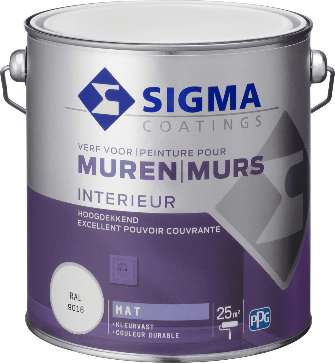 Sigma Muurverf - Muren en Plafonds - Wit RAL 9016 - 2,5L - Voor binnen