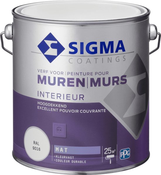 Sigma Muurverf - Muren en Plafonds - RAL 9016 - 2,5L Voor binnen | bol.com