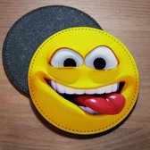 ILOJ onderzetter - Emoticon krankzinnig in geel - rond