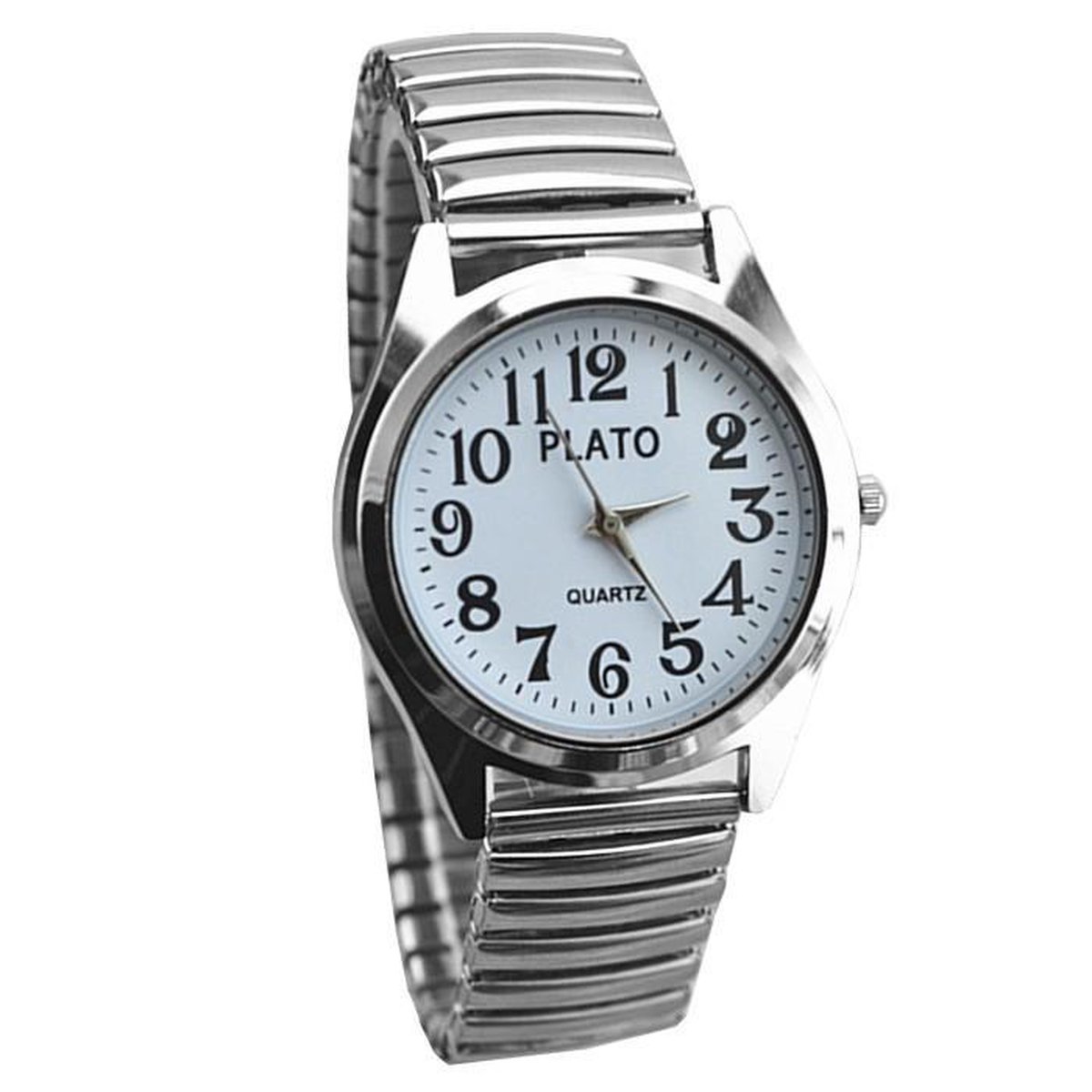 Fako® - Horloge - Rekband - Plato - Ø 37mm - Zilverkleurig - Wit - Fako®