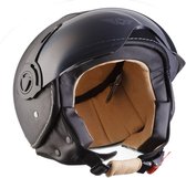 MOTO H45, Jethelm, scooterhelm, motorhelm, retro, Leer zwart, XL, hoofdomtrek 61-62cm