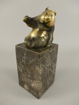 Bronzen beeld - Panda op marmeren sokkel - Dieren figuur - 21 cm hoog