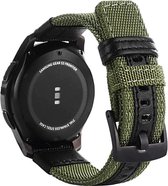 Smartwatch bandje - Geschikt voor Samsung Galaxy Watch 3 45mm, Gear S3, Huawei Watch GT 2 46mm, Garmin Vivoactive 4, 22mm horlogebandje - Nylon stof - Fungus - Zwart Groen