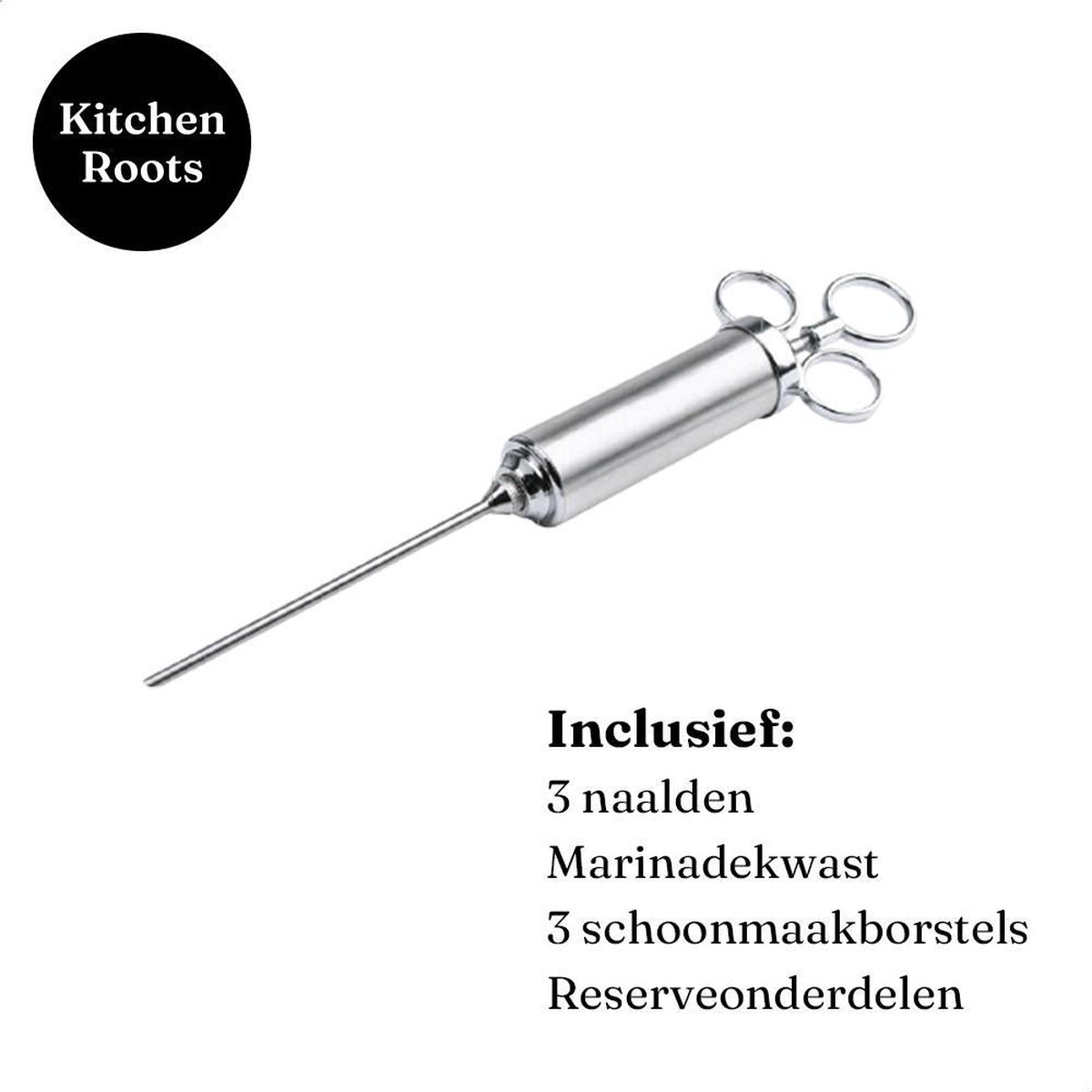 Kitchen Roots Luxe Marinade Injectiespuit Vlees kit - RVS - 60ml - Vaderdag cadeau - Keuken en BBQ