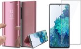 Hoesje geschikt voor Samsung S20 FE en Screenprotector - Book Case Spiegel Wallet Rosegoud + Screen Protector Glas