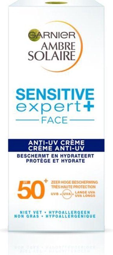 6x Garnier Ambre Solaire Sensitive Expert+ SPF 50+ Gezicht Zonnebrandcréme 50 ml