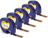 Telano® 5 stuks Plastic Labels Zwart op GOUD voor Dymo LetraTag Labelprinter - Labeltape 91207 - 12 mm x 4 m
