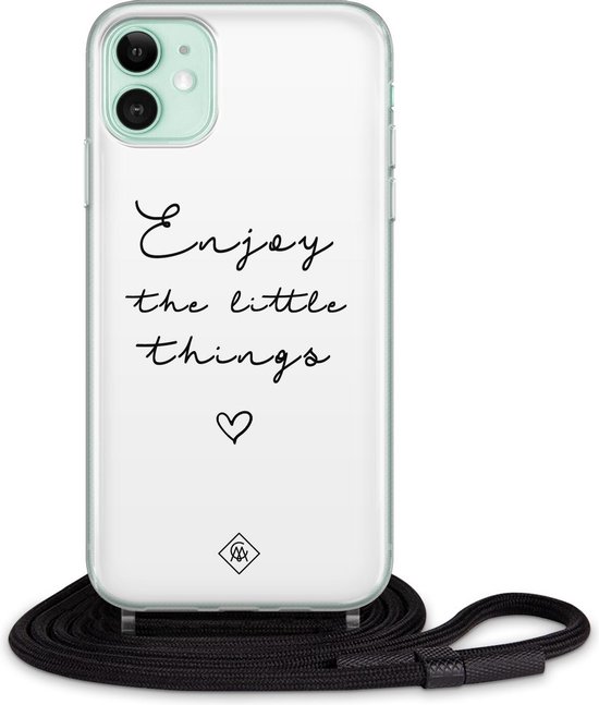 iPhone 11 hoesje met koord - Enjoy life | Apple iPhone 11 crossbody case |  Zwart,... | bol