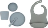 Jollein Dinerset| 4 delig kinderserviesset | Siliconen slab  |storm grey + slab met opvangbakje | siliconen | diner | kinderservies | kraamcadeau |baby | kind | servies | babyservi