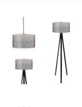 YILTEX – Vloerlamp / Vloerlampen Woonkamer / Lamp / Staande Lamp / Lamp E27 / Driepoot Lamp / Tafellamp Slaapkamer / Hanglamp – 3 delig – Hout - Grijs Met Zwarte Voeten