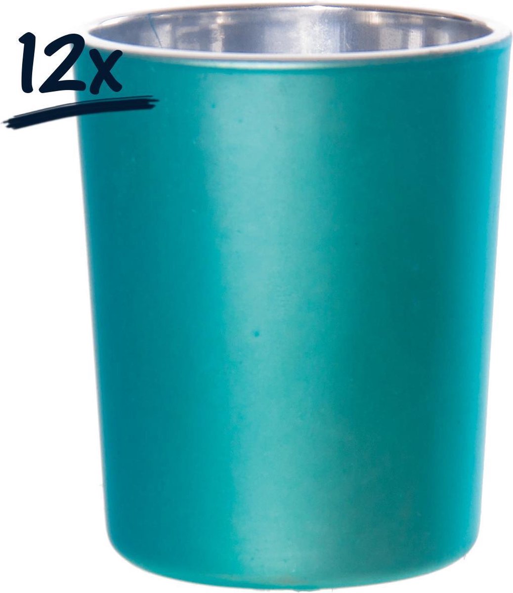 Set van 12 Gekleurde Theelichthouders van Glas - 7 cm - Waxinekaars Houder
