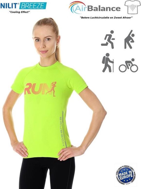 Brubeck Athletic - Air Pro Hardloopshirt / Sportshirt Dames - Nilit® Breeze Cooling Effect - Neon Groen - L