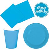 Tafel dekken feestartikelen in kleur blauw - 32x bordjes/32x bekers/40x servetten en viltjes - Gedekte tafel feestartikelen