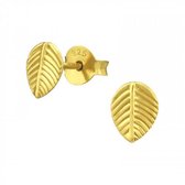 Zilveren oorbellen | Oorstekers | Gold plated oorstekers, ovalen blaadje