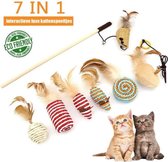 Kattenspeelgoed combinatie set van 7 stuks set speelartikelen Hengel - Muisjes - Verenspeelgoed -