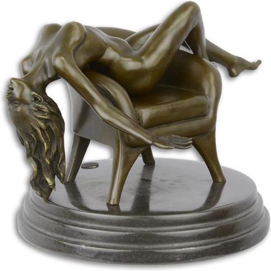 Bronzen beeld - Naakte dame in stoel - Erotisch sculptuur - 17,5 cm hoog