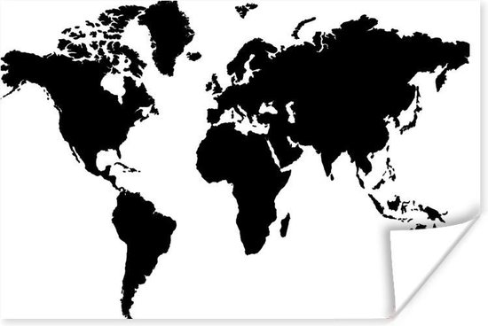 Wereldkaart zwart-wit Poster 60x40 | bol.com