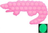 Dielay - Pop It - Fidget Toy - 19 cm - Roze Krokodil - Glow in the Dark