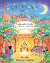 Couverture de livre : "My First Book About Ramadan" avec une mosquée, des enfants, des ânes et des lanternes.