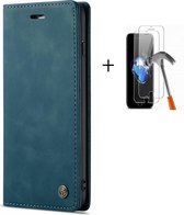 GSMNed - Leren telefoonhoesje blauw - hoogwaardig leren bookcase blauw - Luxe iPhone Xr hoesje - magneetsluiting voor iPhone Xr - blauw - 1x screenprotector iPhone Xr