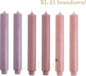 Cactula Dinerkaarsen XL 3,2 x 30 cm in 3 kleuren Bloem | Lavendel / Antiek Roze / Oudroze 21 BRANDUREN